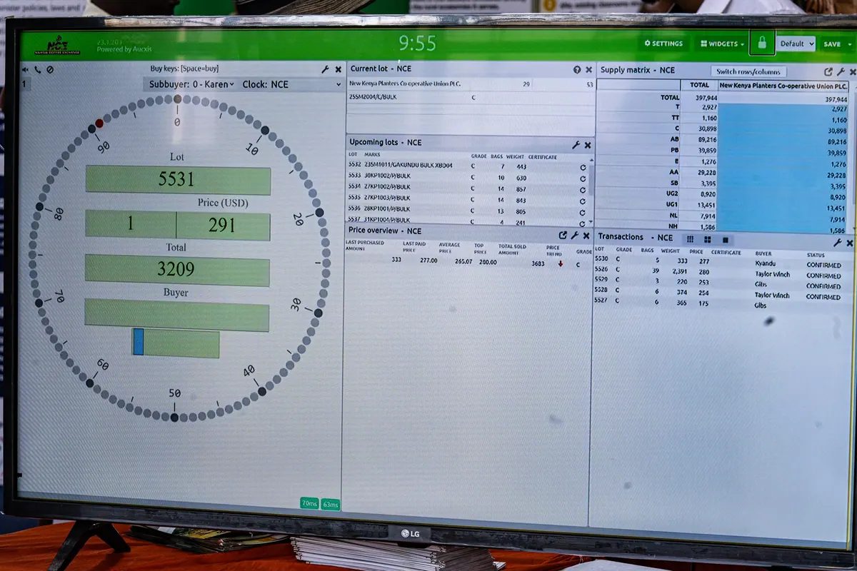 The live coffee auction on a screen